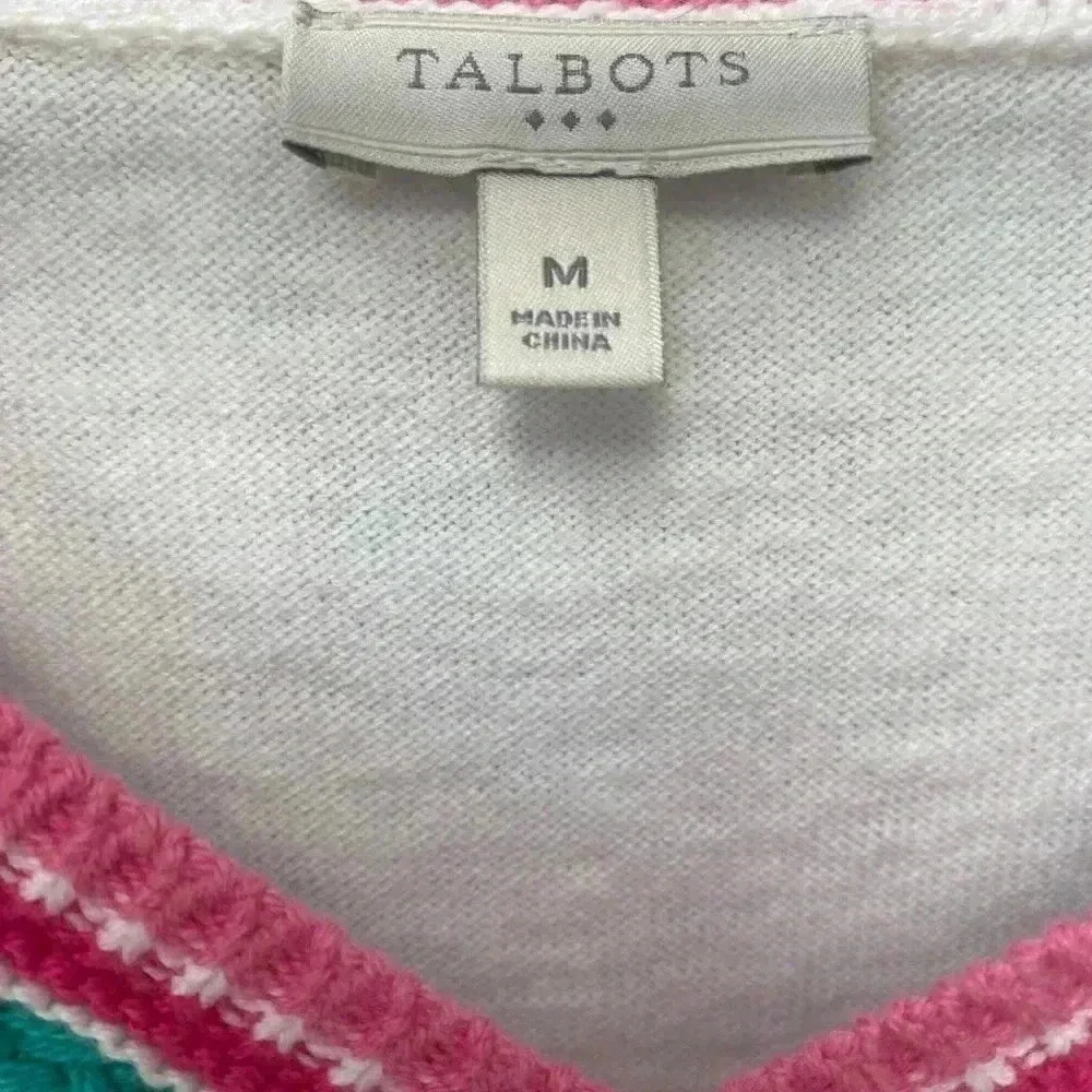 Talbots Stripe Sweater Women’s Size Medium V Neck Cream - Picture 9 of 10